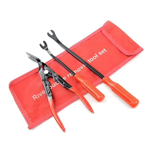 3 PCS Car Clip Removal Tool, Auto Trim Rivet Pry Tools Dashboard Fastener Remover Set with Storage Bag, Upholstery Repair Kit Door Panel Clip Pliers for Sedan Truck SUV (Red) - color: Red
