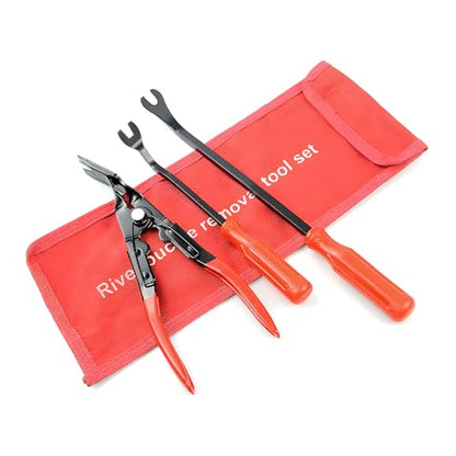 3 PCS Car Clip Removal Tool, Auto Trim Rivet Pry Tools Dashboard Fastener Remover Set with Storage Bag, Upholstery Repair Kit Door Panel Clip Pliers for Sedan Truck SUV (Red) - color: Red
