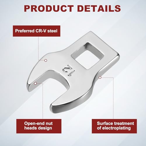 HARFINGTON Drive Crowfoot Wrench 3/8 Inch 12mm Metric Flare Nut Wrench CR-V Steel Electroplating Open End Crowfoot Spanner for Automotive Repair Mechanics, Bright Silver - size: 3/8 Inch x 12mm