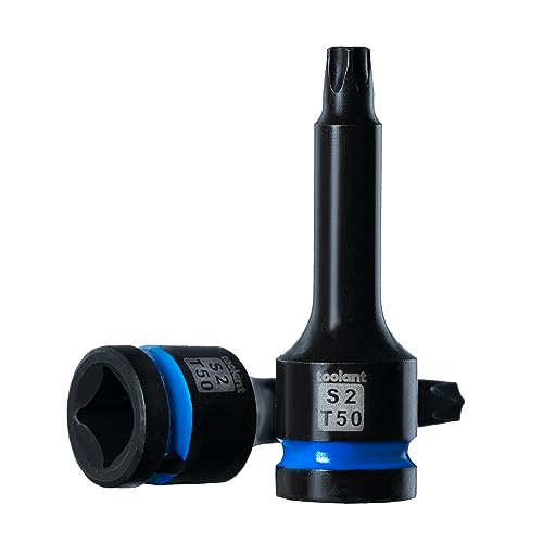 toolant 1/2-Inch Drive T50 Impact Torx Bit Sockets, 2-Piece | S2 steel one-piece sockets feature manganese phosphate coating, pin holes, and laser-etched markings - size: T50