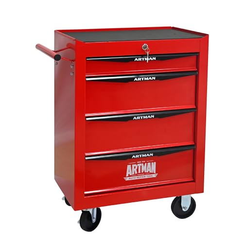 4 Drawers Rolling Tool Chest on Wheels, Multifunctional Tool Cart, Drawers Rolling Trolley Organizer Tool Storage Box for Warehouse,Garage,Workshop,Repair Shop (4 Drawers-30.5" H) - color: Red, size: 4 Drawers 20.9"Wx13"Dx30.5"H