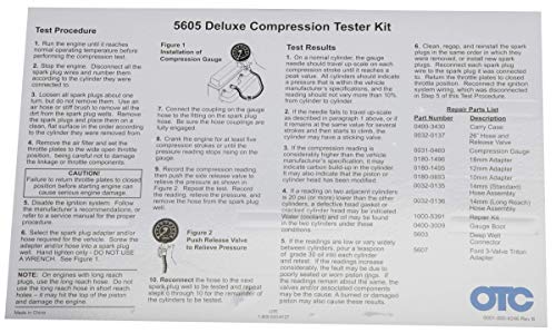 OTC 5605 Deluxe Compression Tester Kit for Gasoline Engines with Easy to Read 2-1/2" Dual Scale Gauge, Extra Long Flex Hose, Multiple Adapters, and Storage Case