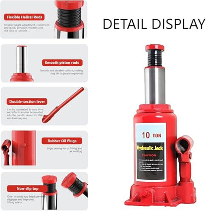 Hydraulic Welded Bottle Jack, Welded Hydraulic Car Bottle Jack Red Heavy Duty Bottle Jacks for Auto Repair House Lift (10T)
