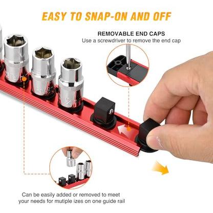 GOOACC Magnetic Socket Organizer 1/4" 3/8" 1/2" Socket Holder Set with 80 360° Swivel Clips Heavy Duty Aluminum Socket Rail Organizer for Tool Box Drawer, 6 Pieces Magnetic Drive Socket Rails Holders - size: Rail Magnetic 6PC 1/4"3/8"1/2" Red Black