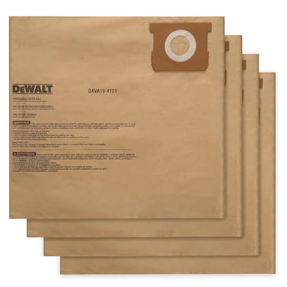 4 PACK DEWALT Dust Bags DXVA19-4101, DEWALT Vacuum Bags for 6-10 Gallon Wet/Dry Vacuum, Shop Vac Bag Compatible with DXV06P DXV09P DXV09PA DXV10P DXV10PL DXV10S DXV10SA DXV10SB - size: 4 PACK