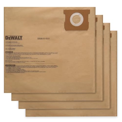 4 PACK DEWALT Dust Bags DXVA19-4101, DEWALT Vacuum Bags for 6-10 Gallon Wet/Dry Vacuum, Shop Vac Bag Compatible with DXV06P DXV09P DXV09PA DXV10P DXV10PL DXV10S DXV10SA DXV10SB - size: 4 PACK