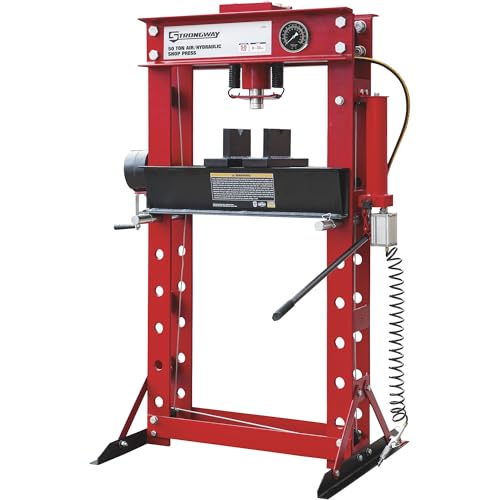 Strongway 50-Ton Pneumatic Shop Press with Gauge and Winch | Controlled pressing, automotive repair, bearing service, straightening/fabrication, heavy shop use - style: 50 ton