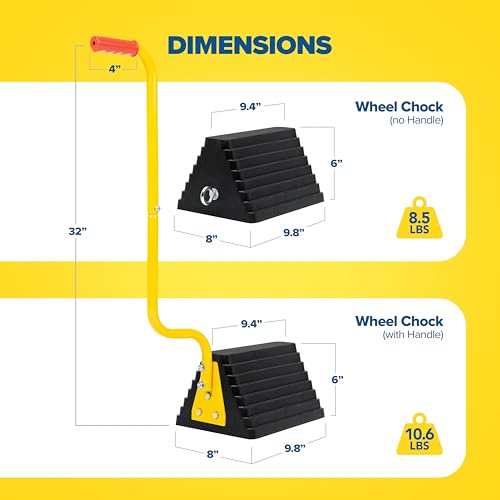 Vergo Industrial Extra Large Wheel Chock 2-Pack - Heavy Duty Molded Rubber XL Wheel Chock for Trucks, Trailers, RVs or Large Freight Equipment - Max Weight Capacity 20 Tons / 40,000 lbs (No Handle) - style: No Handle (2pack)