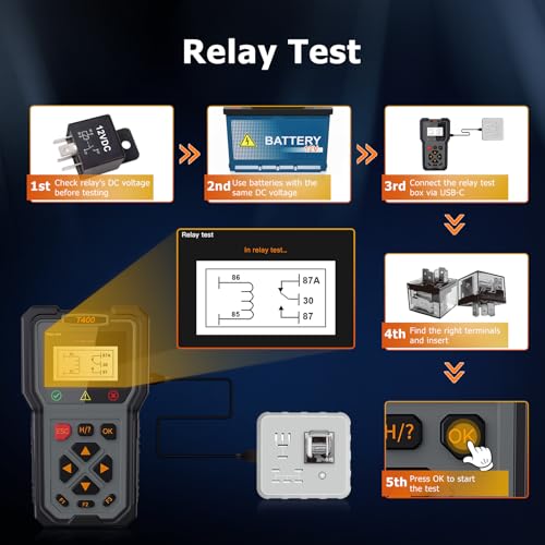 OBD2 Scanner and Battery Tester, 2-in-1 Car Diagnostic Tool, Check Engine Code Reader, 12V Battery Analyzer, Relay Tester, Fuel Injector Tester for Heavy Duty Truck, T400 - style: T400