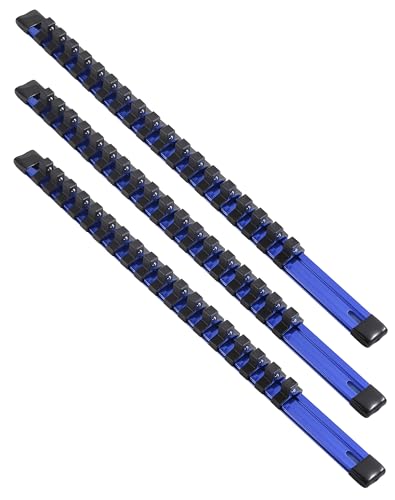 ALOANES 3-Piece 3/8-Inch Drive Aluminum Alloy Socket Organizer, Heavy Duty Socket Racks, Socket Holder Kit for Toolbox Drawer Fit 3/8-Inch x 54 Clips (Blue) - color: Blue, size: 3PC, 3/8-inch Drive