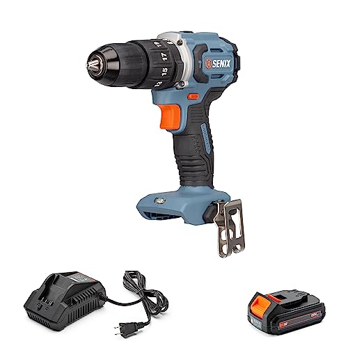 SENIX X2 20 Volt Max* Cordless 1/2-Inch Hammer Drill Driver with Brushless Motor, Power Tool Kit Includes Storage Bag, 2.0 Ah Battery,Charger,Safety Glasses (PDHX2-M2) - style: Hammer Drill Driver