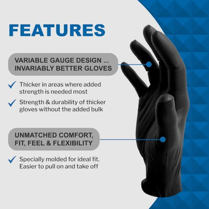 PermaSafe Black Nitrile Gloves | Heavy Duty 6+ Mil Industrial Grade Protection | Powder and Latex-Free Nitrile Disposable Gloves with Raised Textured Grip | Ideal for Mechanics, Other HD Uses & More