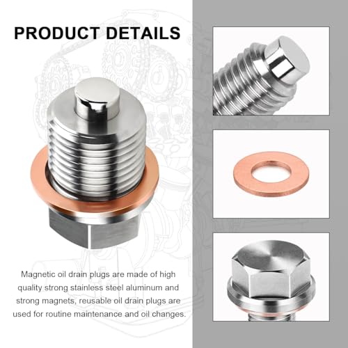 Wevdn Magnetic Oil Drain Plug, Aluminum M18×1.5 Sump Drain Nut Bolt with 5 PCS Copper Crush Washer, Universal Oil Drain Plug Replacement for Most Cars Motorcycles, Car Accessories - color: M18×1.5
