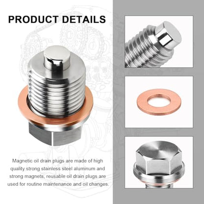 Wevdn Magnetic Oil Drain Plug, Aluminum M18×1.5 Sump Drain Nut Bolt with 5 PCS Copper Crush Washer, Universal Oil Drain Plug Replacement for Most Cars Motorcycles, Car Accessories - color: M18×1.5