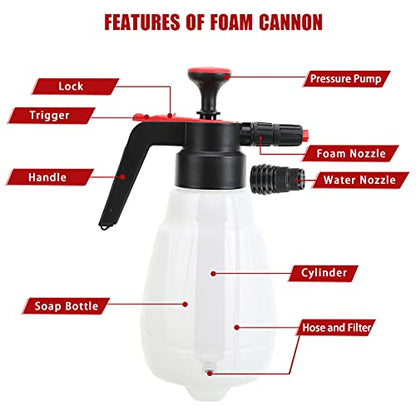 Foam Sprayer, Foaming Pump Blaster Hand Pressure Snow Foaming Cannon Water Blaster, Hand Pressurized Soap Sprayer Manual Foam Cannon Car Wash