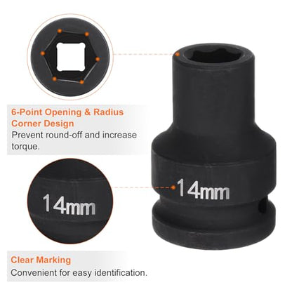HARFINGTON 6-Point Impact Socket 3/4" Drive 14mm Metric 40Cr Alloy Steel Spindle Axle Nut Impact Socket - size: 14mm
