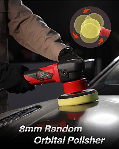 AVID POWER Buffer Polisher, 5-inch/6-inch Dual Action/DA Polisher for Car Detailing, Random Orbital Car Buffer Polisher Waxer Kit with 6 Variable Speed, 4Pcs 5-inch & 6-inch Polishing Pads - color: Black&red