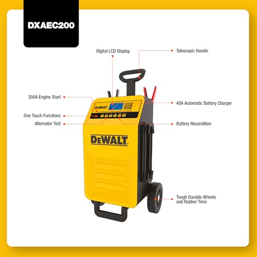 DeWalt DXAEC200 Rolling 40 Amp Battery Charger for Vehicles | 200 Amp Engine Start, 40 Amp Charger, 3 Amp Maintainer - size: 40 Amp