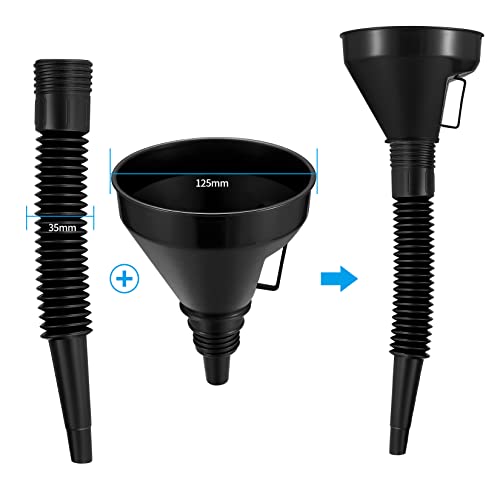 6 Pcs Automotive Funnels Set, Wide Mouth Fuel Funnels, Plastic Long Neck Oil Funnel, Flexible Right Angle Funnel, with Detachable Spout and Filter for Water/Gasoline/Coolant/Engine Oil