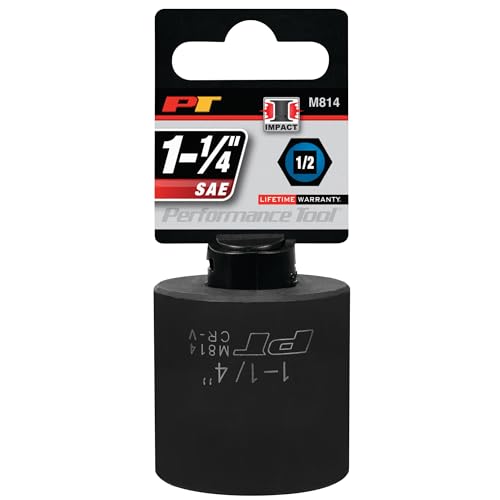Performance Tool M814 1/2 Drive 1-1/4 6-Point Impact Socket for Heavy-Duty Automotive Repairs and Maintenance Jobs - size: 1-1/4", style: Impact