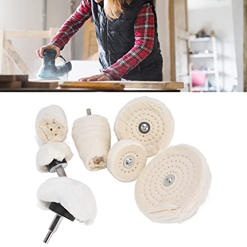 7 Piece Buffing Wheel Kit for Drill Cotton Flannel Polishing Pads in Cylindrical Cone Flat Shapes 1 4 Inch Shank Compatible with Tools Ideal for Metal Glass Stainless Steel Automotive Finishing