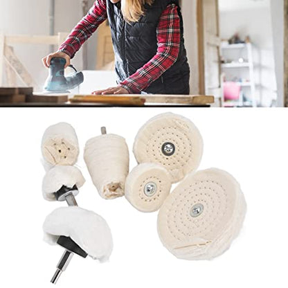 7 Piece Buffing Wheel Kit for Drill Cotton Flannel Polishing Pads in Cylindrical Cone Flat Shapes 1 4 Inch Shank Compatible with Tools Ideal for Metal Glass Stainless Steel Automotive Finishing
