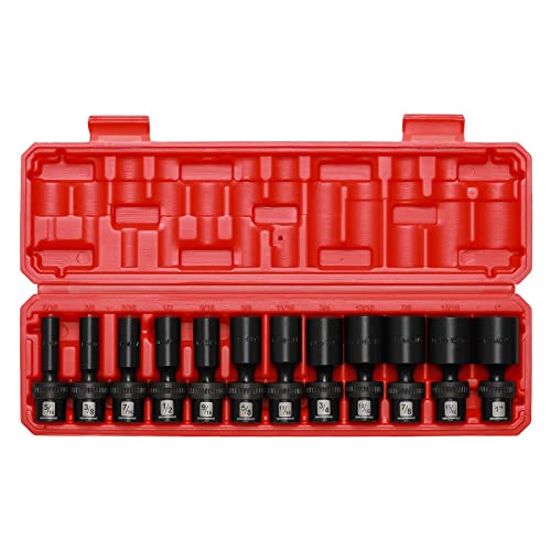 MIXPOWER 3/8" Drive Deep Impact Universal Joint Swivel Socket Set, SAE, 5/16" - 1", Deep, Flexible Wobble, Chrome Molybdenum Steel, 12 Pieces Set - size: 12 Pcs SAE 3/8'' Dr. (Deep)