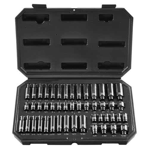 VEVOR Drive Impact Socket Set 1/4" - 48 Piece Deep & Shallow Socket Set SAE 3/16"-9/16" and Metric 4-15mm - 6 Point Cr-Mo Alloy Steel for Auto Repair - Easy-to-Read Size Markings Storage Case - style: 1/4" 48PCS CR-MO