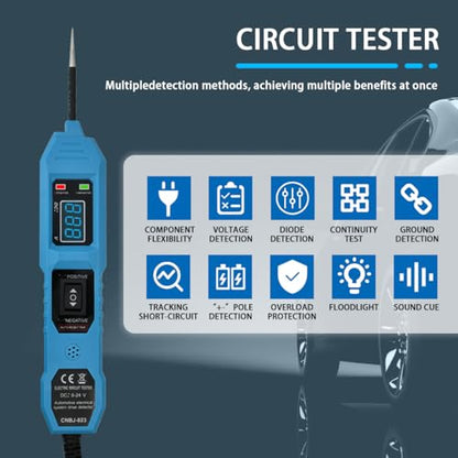 Power Circuit Tester, 6-24V DC Test Light Short Circuit, Automotive Component Electrical Polarity Identify Continuity Tester, Overload Protection - color: Blue