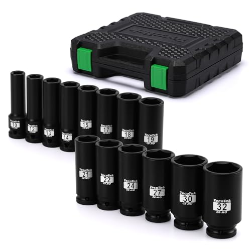 TecoTek 14PCS 1/2" Deep Drive Impact Socket Set, 6-Point, Metric (10mm-32mm), CR-MO Steel, With a Storage Case - size: 0.394-1.260 inches (14 Pieces)