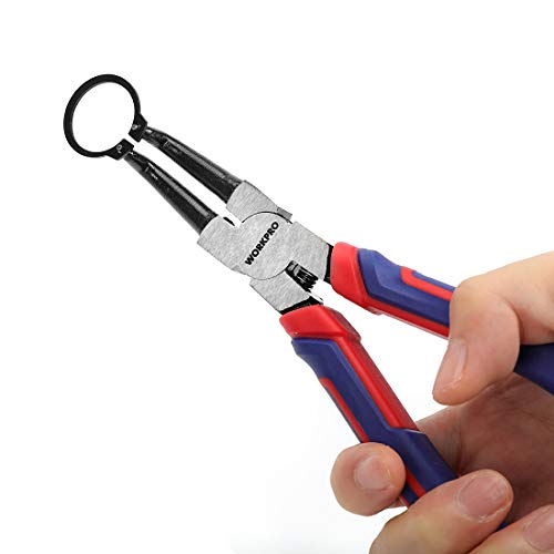 WORKPRO 4-Piece Snap Ring Pliers Set - Heavy Duty 7-inch Internal/External Circlip Pliers Kit (Tip Diameter 5/64'')-Straight/Bent Jaw - Cr-V Steel - For Ring Remover Retaining- Storage Pouch Included | 7-inch Internal/External Circlip Pliers Kit,Straight/