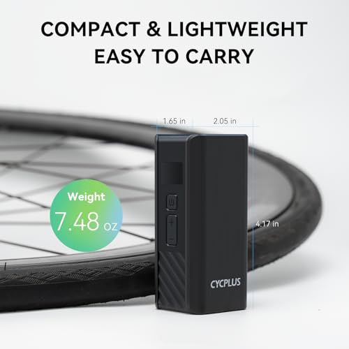 CYCPLUS Electric Bike Pump, A3Mini, 120 PSI, Brushless Motor, with Display | Pocket-size, 212g, 2000mAh, Fast Inflation. Presta and Schrader Valve，Auto Off, for Road Bikes, MTB, E-Bikes and Motorcycles