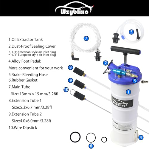 Pneumatic/Manual Fluid Extractor, 1.72 Gallon (6.5L) Oil Extractor Pump with Extended Oil Suction Hose and A Brake Bleeding Hose for Automotive Fluids Vacuum Evacuation
