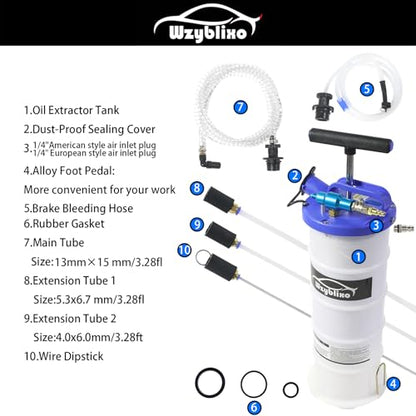 Pneumatic/Manual Fluid Extractor, 1.72 Gallon (6.5L) Oil Extractor Pump with Extended Oil Suction Hose and A Brake Bleeding Hose for Automotive Fluids Vacuum Evacuation