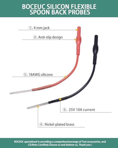2 PCS Silicon Flexible Spoon Back Probes, Back Probe Pins Automotive Compatible with 4mm Banana Plug Test Leads