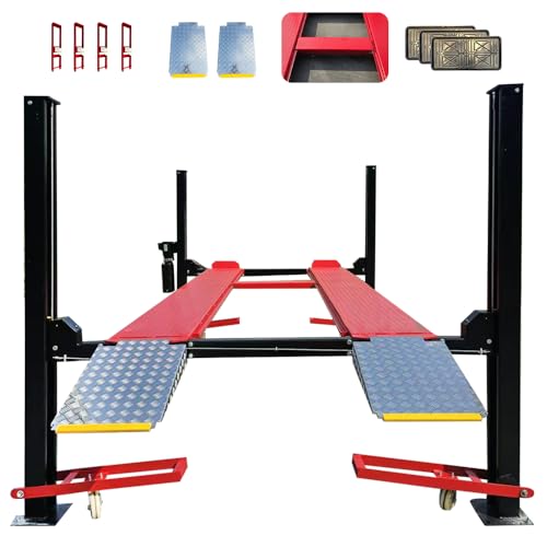 KATOOL 9500lbs Heavy Duty 4/Four Post Car Lift 3.0HP Lifting Capacity, 84" Max Lifting Height, Aluminum Ramp, with Caster(Moving Kit) Oil Tray Jack Tray, Storage Parking Car Lift Home Service, 110v