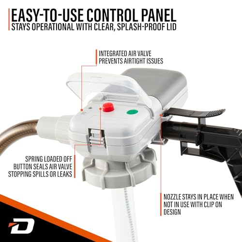 Deway AA Battery Gas Pump Automatic Fuel Transfer with Auto-Stop Nozzle & PVC Hose - 2.2 GPM Siphon Pump for Gasoline, Diesel, Kerosene, Gas Cans, Generators, Lawn Mowers, Boats, ATVs - style: Auto-Stop Nozzle w/ PVC Hose