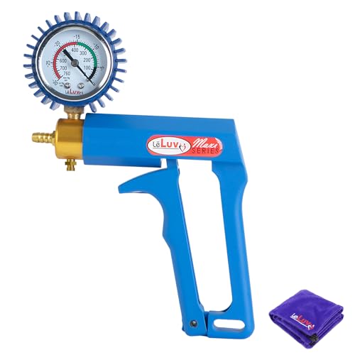 LeLuv Maxi Vacuum Pump - Manual Hand Vacuum (0-30 Hg, 0-760 mmHg) with Ergonomic Nylon Handle, Release Valve, & Rubber Protected Pressure Gauge (1/8" NPT), Compatible with LeLuv Pump Series - Blue - color: Blue