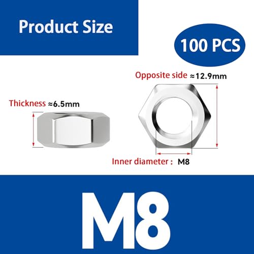 90Pcs M8-1.25mm Hex Nuts, 304(A2-70) Stainless Steel Nuts, Standard Metric Thread Nuts