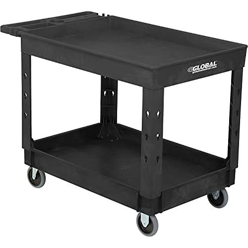 Global Industrial Industrial Service & Utility Cart, Plastic 2 Tray Black Shelf, 44” x 25-1/2”, 5" Rubber Casters - color: Black