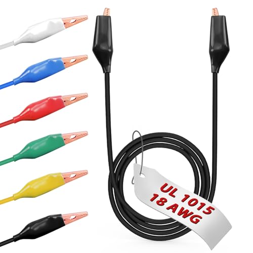 Copper Clips 6pcs/20in. Alligator Clips Electrical with Wires UL1015/18AWG, 6 Colors Jumper Test Leads Set, 1.77in. Clips Soldered with Wires - size: Cooper-20 in. (50cm), style: 6pcs