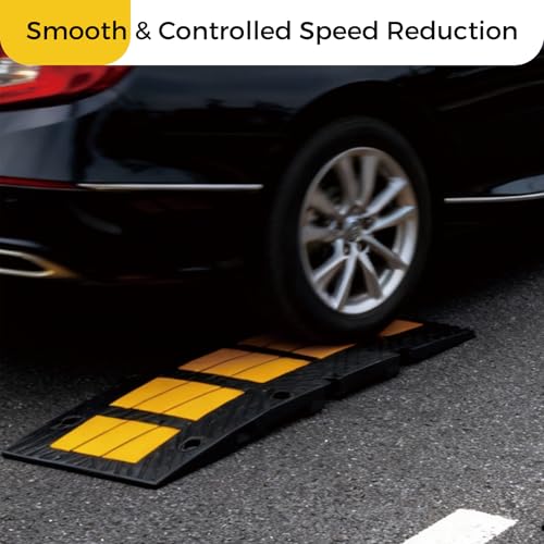 BESEA Heavy-Duty Rubber Speed Bump Ramp 35" x 20" x 2", High-Visibility Yellow Reflective Driveway Ramp & Car Ramp for Parking Lots, Driveways, Traffic Calming Speed Hump(1PACK)