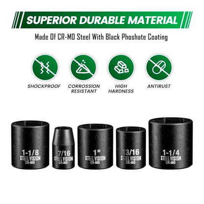Steel Vision Tools 13-Piece 1/2-Inch Drive SAE Impact Socket Set | Chrome-Moly Steel | Deep Impact Sockets | Easy-to-Read Markings | Heavy-Duty Performance | Storage Case Included - style: 1/2"_SAE_Shallow