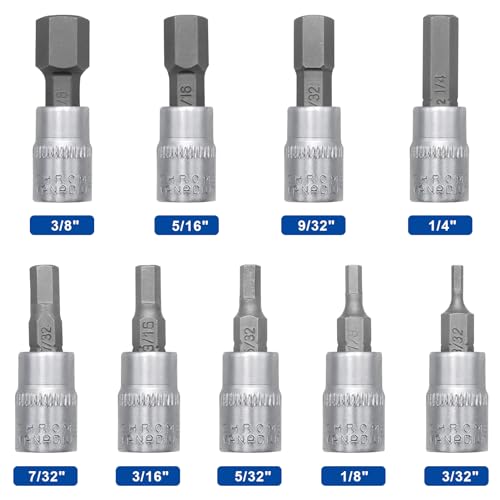 DAKCOS Hex Bit Socket Set, 9 Piece, 1/4 Inch Drive, Sizes 3/32"-3/8" - style: 9PC 3/32"-3/8"