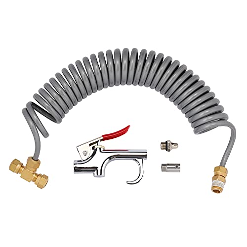 Heavy Duty Truck Air Seat Blow Gun Kit, Lever Air Blow Gun with 2 Nozzle Tips, 1/4 Inch NPT X 11.5 Feet Nylon Coil Air Hose. Air Duster Blow Gun, Dust Cleaner with Nozzles - size: Gray Hose