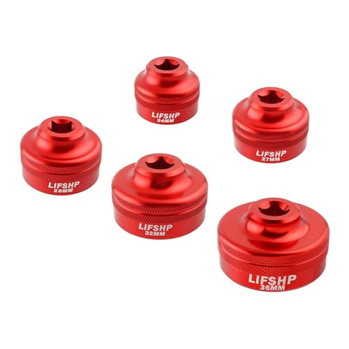 Oil Filter Socket Set, 5 pieces 3/8" Drive, 24mm 27mm 28mm 32mm 36mm Socket, Fuel Filter/Oil Filter Removal Tool-Red - color: Red, size: 24MM-36MM