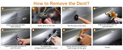 GLISTON Auto Dent Puller Kit with Golden Lifter Dent Remover, Car Body Slide Hammer Paintless Dent Repair Set for Vehicle Dent Removal - size: XL