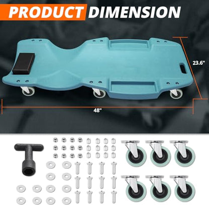 DNA MOTORING 48 Inches Heavy-Duty Low-Profile Roller Automotive Creeper with Padded Headrest, Tiffany Blue, TOOLS-00239-TB - color: Tiffany Blue, size: 48 Inches