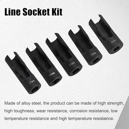 RULLINE 5pcs Upgraded Steel Flare Nut Socket Set Kit for Automotive and Mechanical Applications 1/2" square drive - size: 5pcs