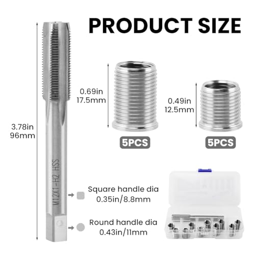 Spark Plug Thread Repair kit, M10x1.0 Bolt M12x1.0 Tap Stainless Steel Repair kit for Automotive Engine Cylinder Head Rethreaded Kit Repairs Tools(Color:Silver) - color: silver
